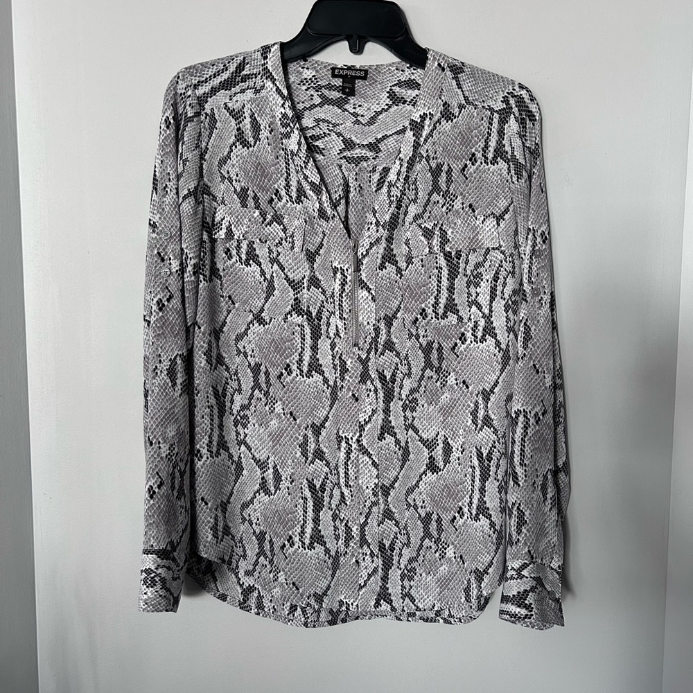 Express Snakeskin Print Zip Front Blouse